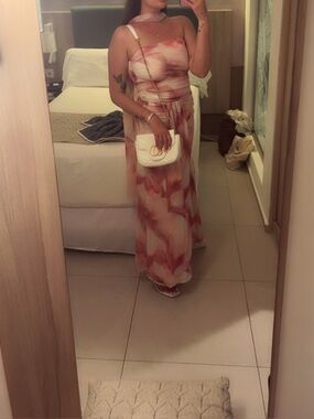 Strapless Pink & Cream 2 piece Maxi Dress